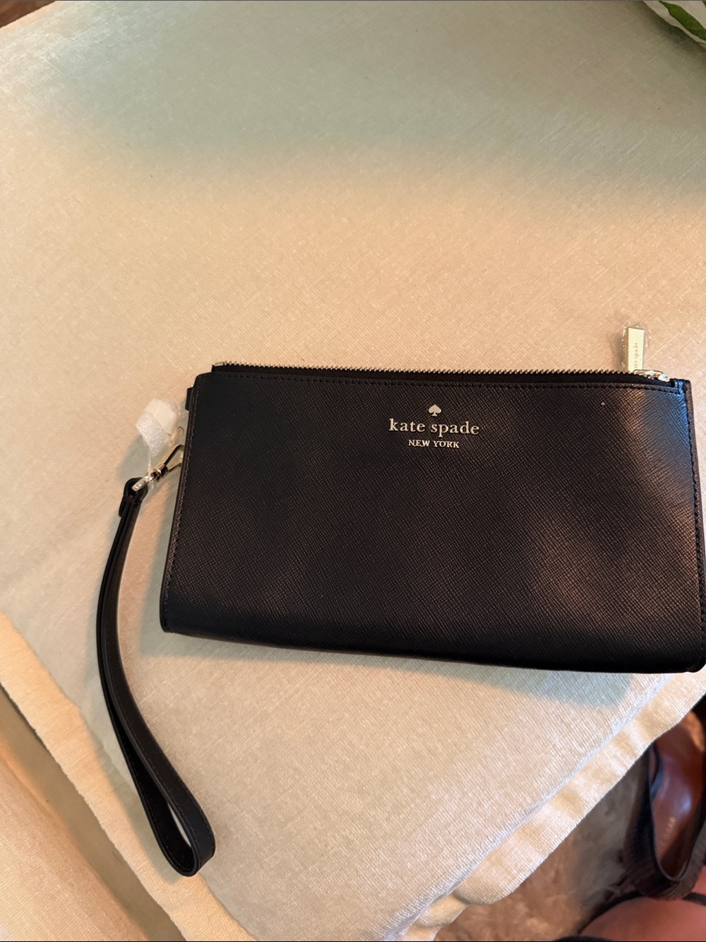 kate spade Black Leather Zip Wristlet with Silver Hardware